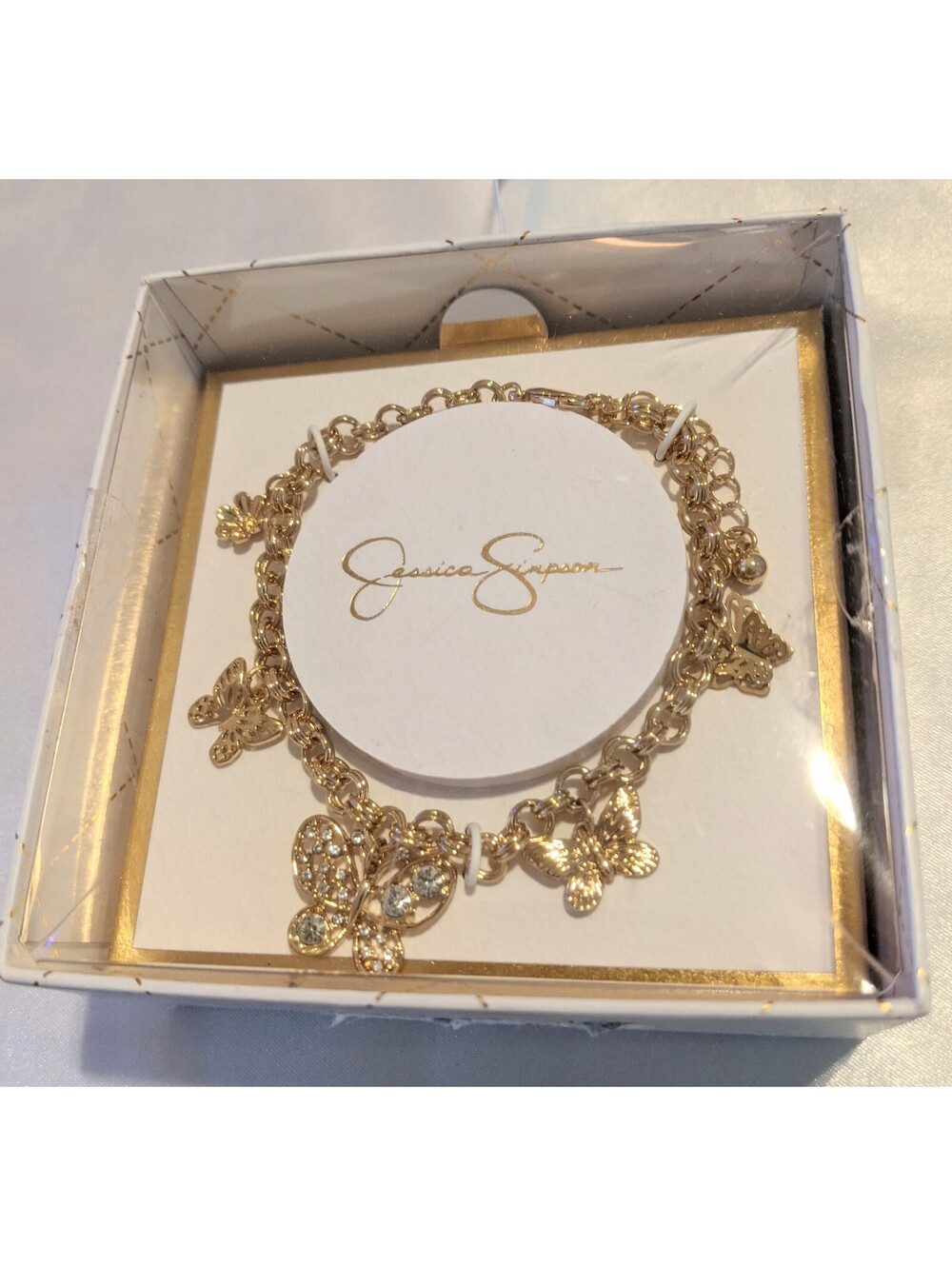 Jessica Simpson Gold Tone Butterfly Charm Bracelet Adjustable NIP